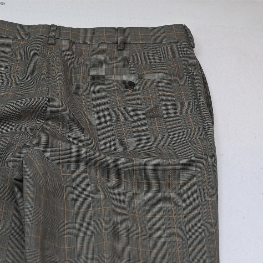 Lands End 36x34 Brown Glenn Check 100% Wool Tailored Cuffed Dress Mens Pants - Picture 8 of 9